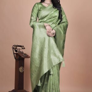 Lime Green Banarasi Silk Saree with Golden Zari & Peacock Motifs | Wedding, Festive & Traditional Wear | Designer Saree