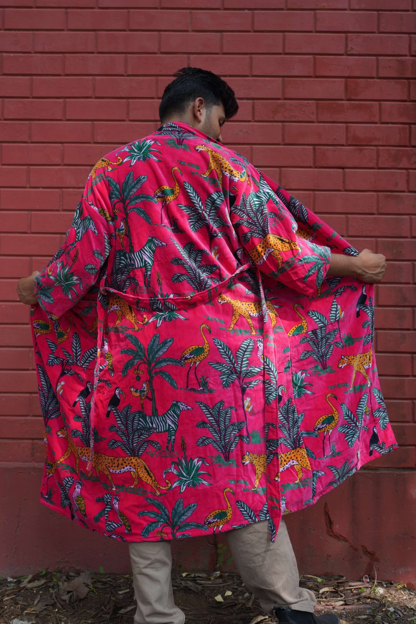 Womens Pink Velvet Embroidered Jacket with Floral Design - Image 3