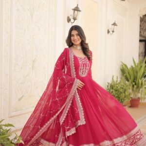 Pink Faux Blooming Sequins Embroidered Gown with Matching Dupatta ? Festive & Party Wear 2024