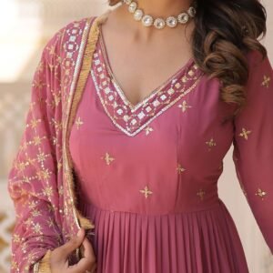 Onion Designer Faux Georgette Gown with Sequined Dupatta ? Elegant Festive & Party Wear Set