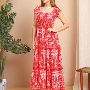 Women's Viscos Rayon Printed Off Shoulder Midi Dress For Summer And Casual Wear (Multti Color3)